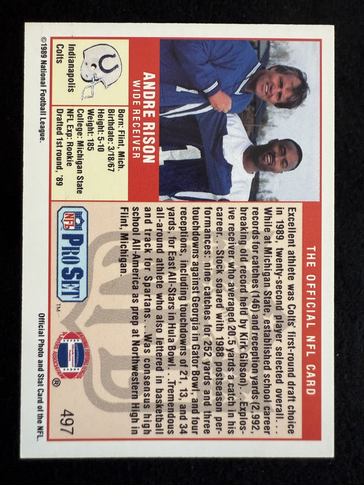 1989 Pro Set Andre Rison (#497) NM Electric WR, Rookie Card ^GRUMPYBUCK^