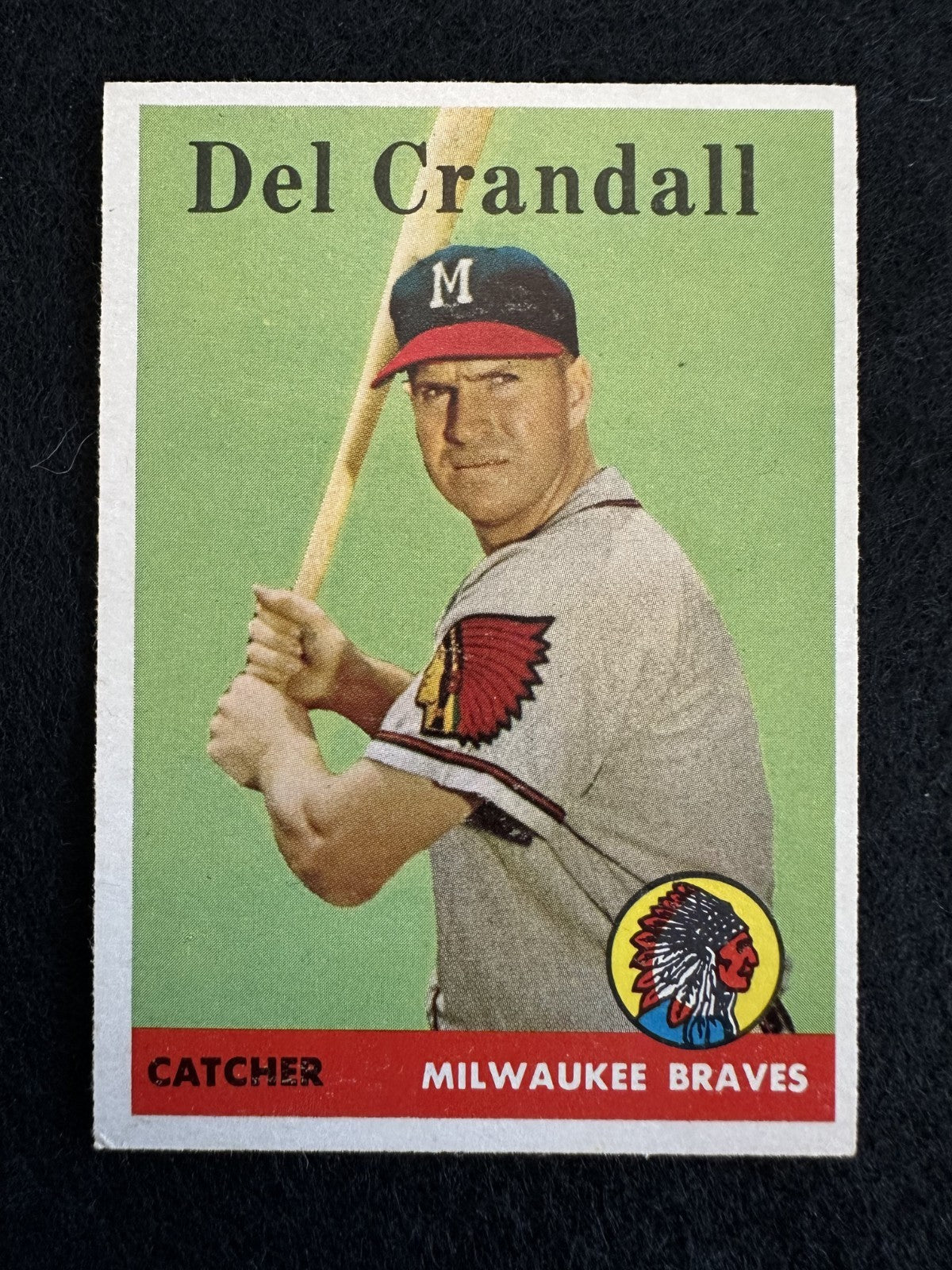 1958 Topps Del Crandall (#390) EX All-Star Catcher, Braves Backstop ^GRUMPYBUCK^