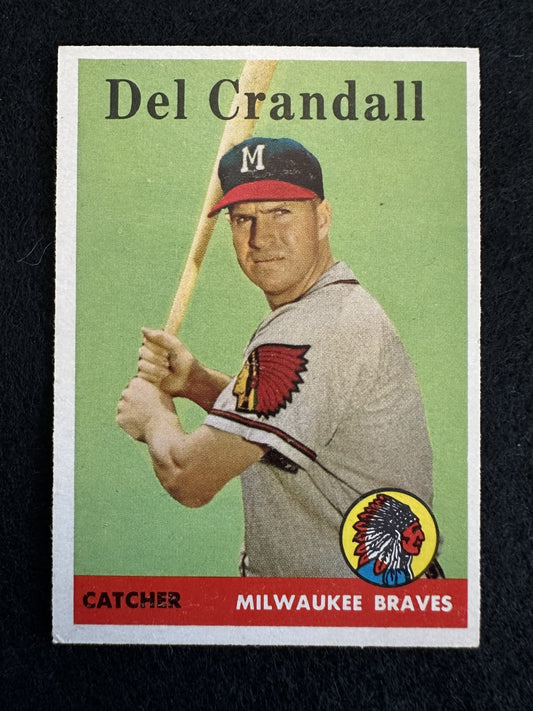 1958 Topps Del Crandall (#390) EX All-Star Catcher, Braves Backstop ^GRUMPYBUCK^