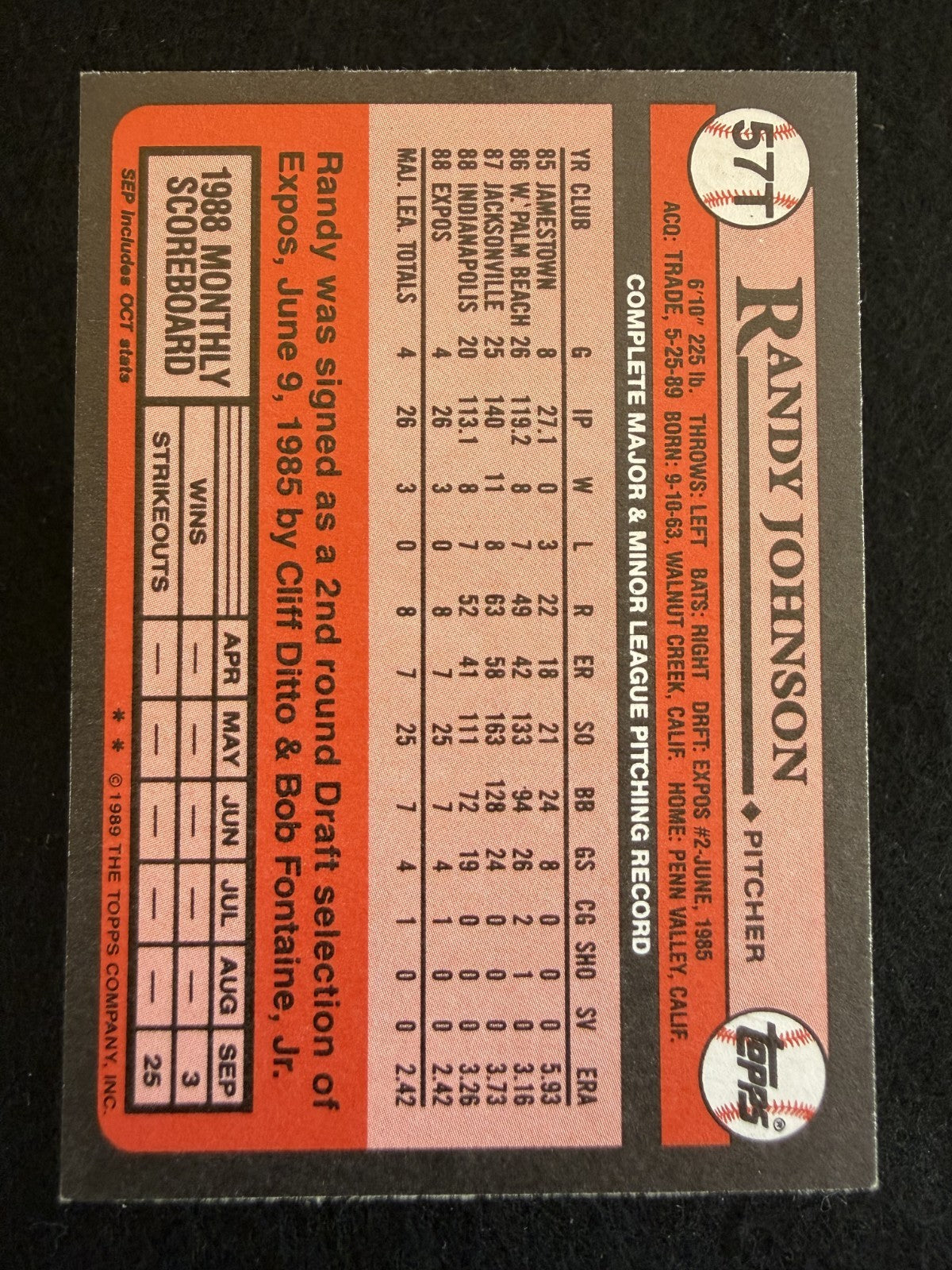 1989 Topps Traded Randy Johnson (#57T) Centered, Sharp Rookie Card ^GRUMPYBUCK^