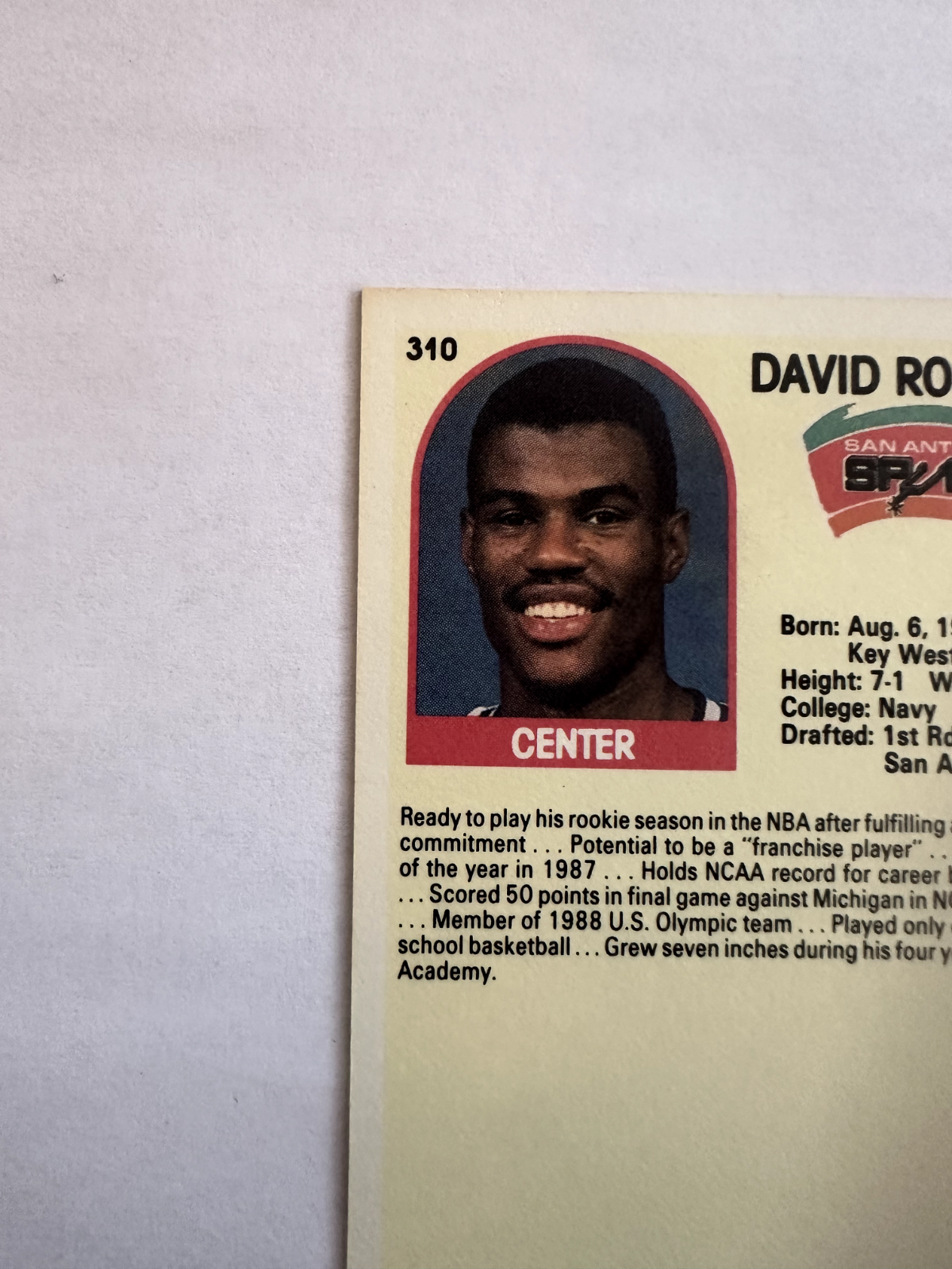 1989 NBA Hoops David Robinson Rookie Card – The Admiral's Journey Begins!