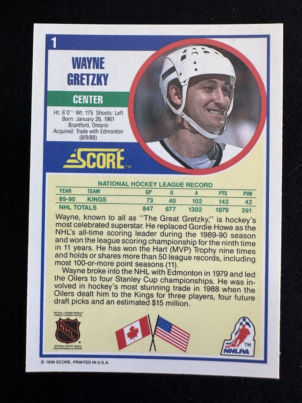 1990–91 Score Wayne Gretzky (#1) NM HOFer, The Great One ^GRUMPYBUCK^
