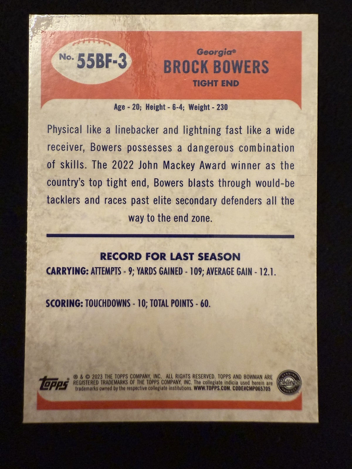 2023 Bowman U Chrome Brock Bowers (#55BF-3) NM Rookie Card ^GRUMPYBUCK^