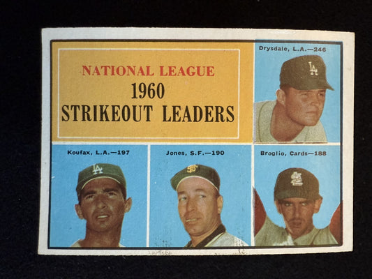 1961 Topps Strikeout Leaders Koufax/Drysdale/Jones/Broglio (#49) EX ^GRUMPYBUCK^