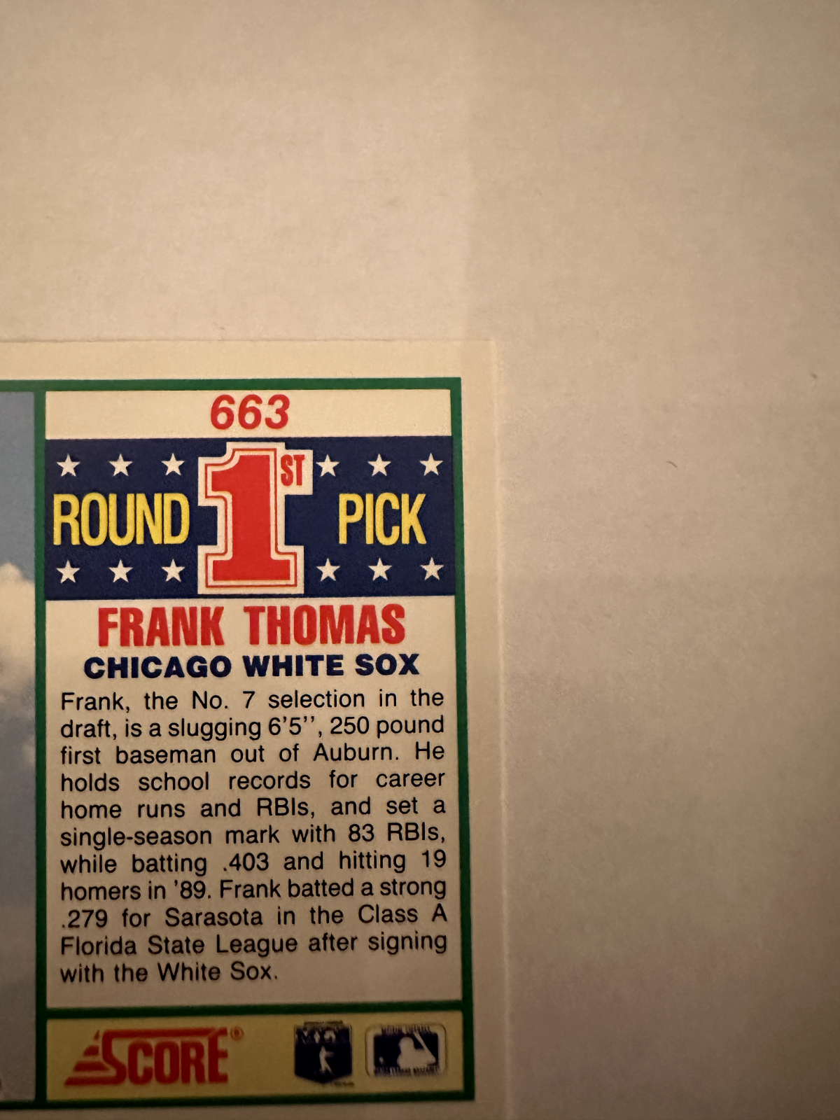 1990 Score Frank Thomas 1st Round Pick Rookie Card – Hall of Fame Beginnings