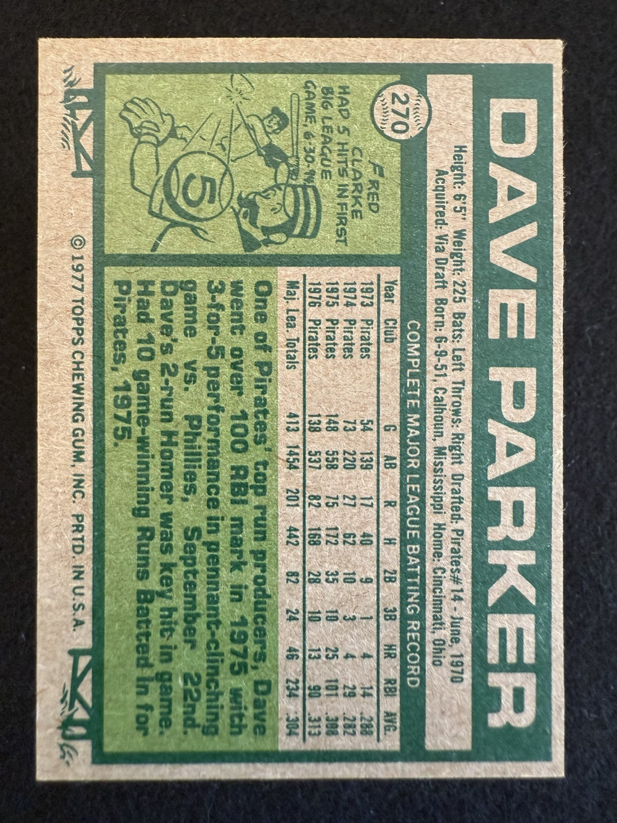 1977 Topps Dave Parker (#270) EX HOFer, The Cobra ^GRUMPYBUCK^