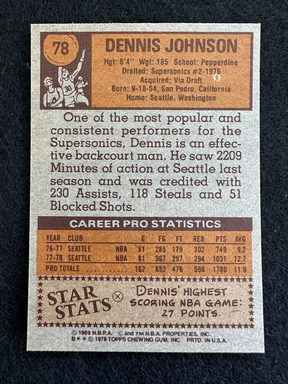 1978–79 Topps Dennis Johnson (#78) NM Rookie Card, NBA Champion ^GRUMPYBUCK^