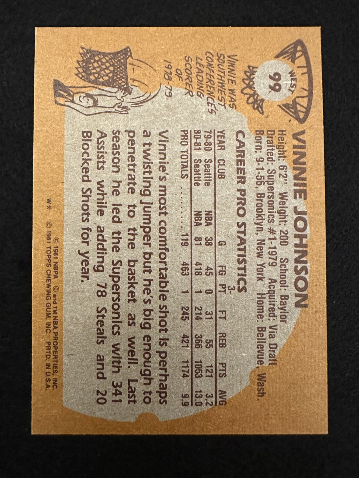 1981–82 Topps Vinnie Johnson (#99W) EX Rookie Card, “Microwave” ^GRUMPYBUCK^