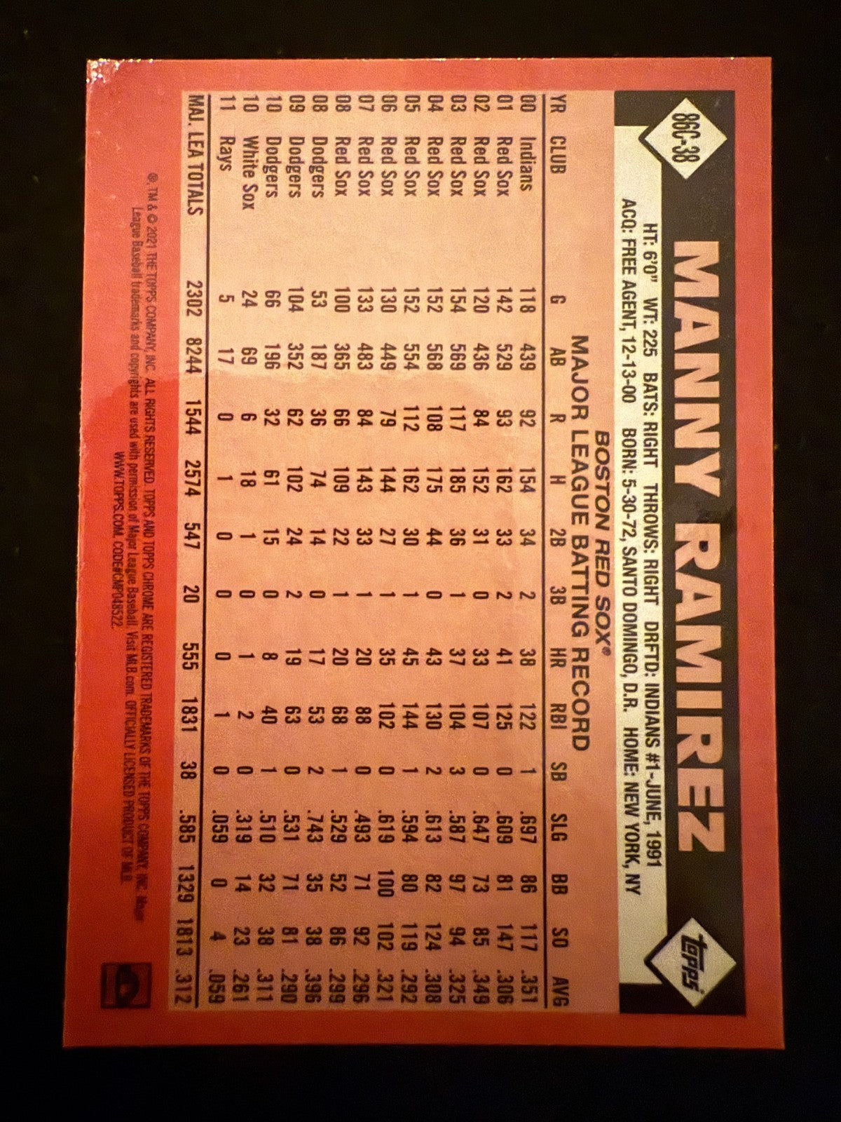 2021 Topps Update Series Silver Pack  Chrome Manny Ramirez (#86C-38) MINT