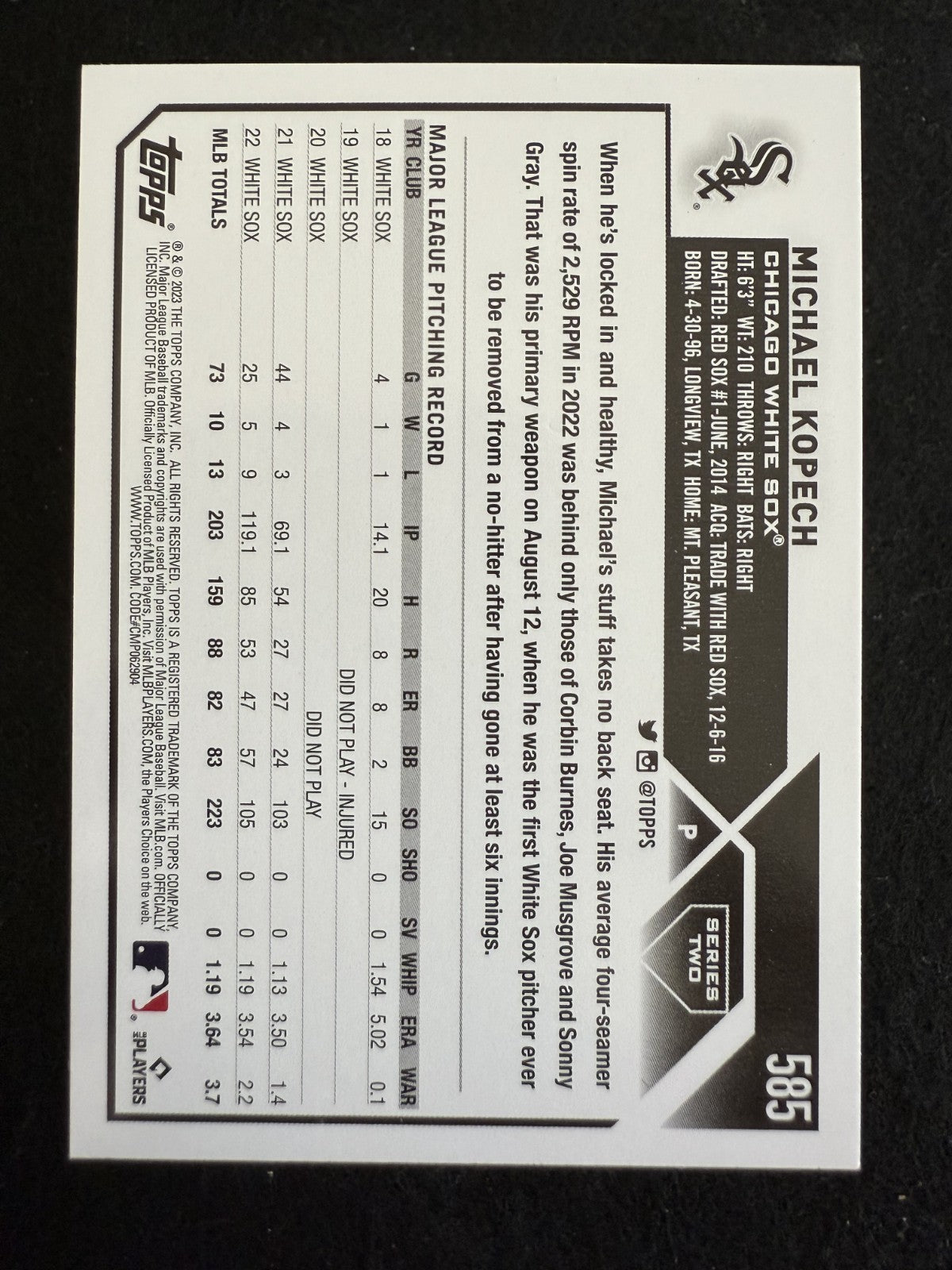 2023 Topps Series 2 Michael Kopech (#585) MINT Gold Foil