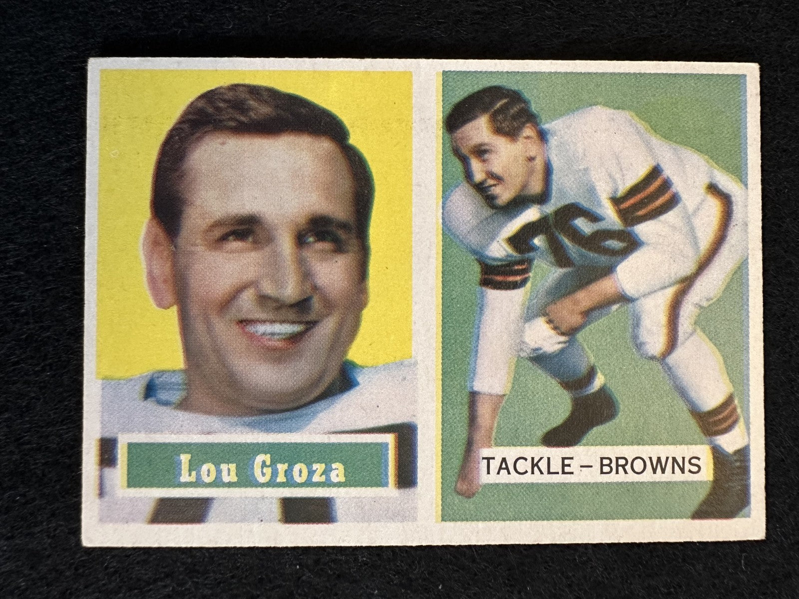 1957 Topps Lou Groza (#28) EX HOF, Kicking Great ^GRUMPYBUCK^