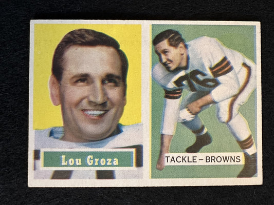 1957 Topps Lou Groza (#28) EX HOF, Kicking Great ^GRUMPYBUCK^