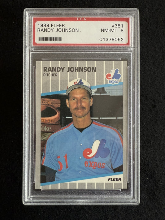 1989 Fleer Randy Johnson (#381) PSA 8 Rookie Card, Blacked Out Ad ^GRUMPYBUCK^