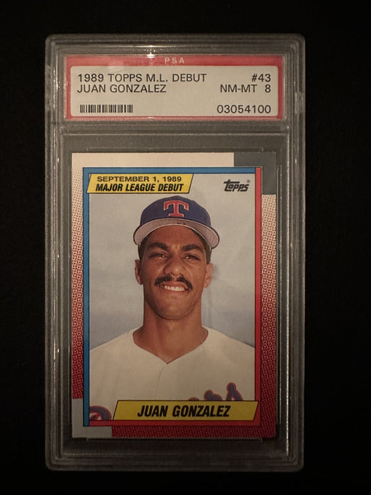 1989 Topps Debut Juan Gonzalez (#43) PSA 8 Rookie Card ^GRUMPYBUCK^