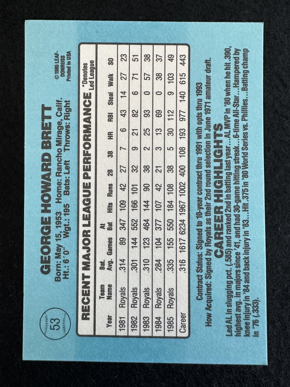 1986 Donruss George Brett (#53) NM HOFer, Royals Legend ^GRUMPYBUCK^
