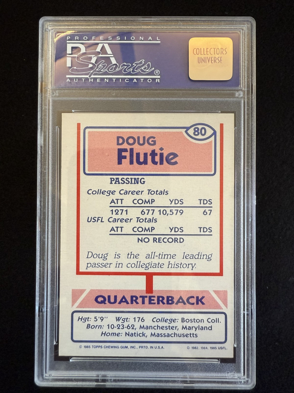 1985 Topps USFL Doug Flutie (#80) PSA 8 Heisman Winner, Rookie Card ^GRUMPYBUCK^