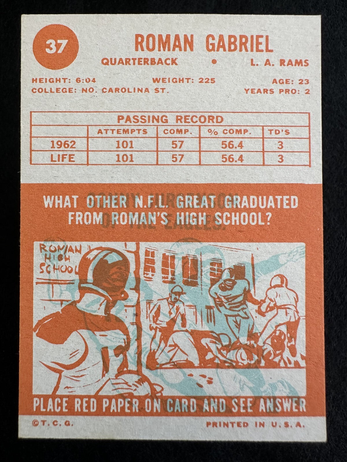 1963 Topps Roman Gabriel (#37) EX Pro Bowler, MVP, Rams Great ^GRUMPYBUCK^