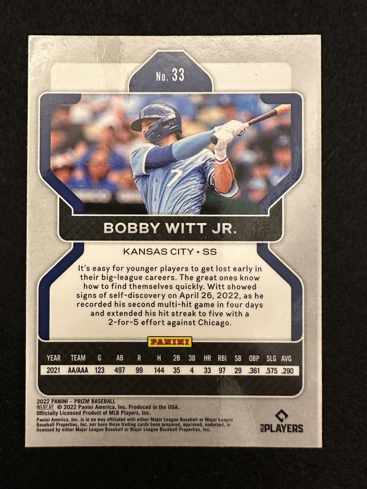2022 Panini Prizm Bobby Witt Jr. (#33) NM Silver Prizm, Rookie Card ^GRUMPYBUCK^