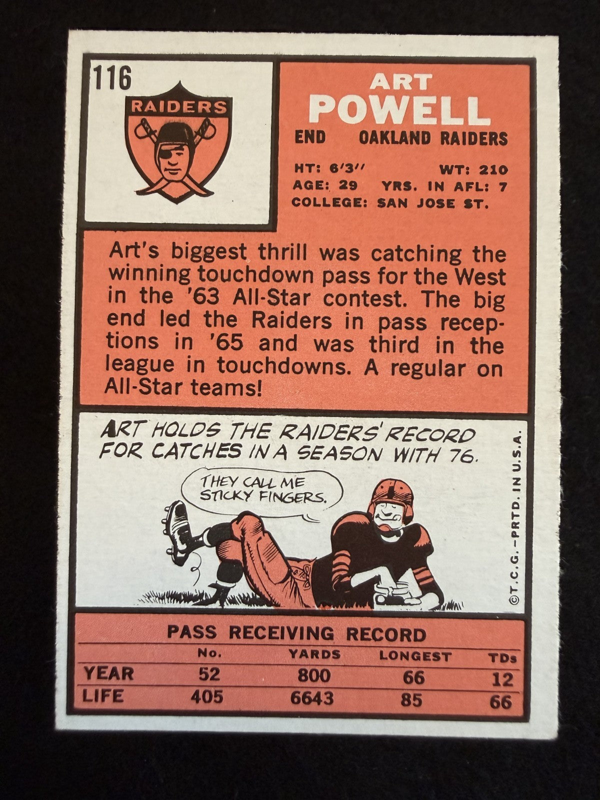 1966 Topps Art Powell (#116) NM Remarkable Condition, Raiders Great ^GRUMPYBUCK^