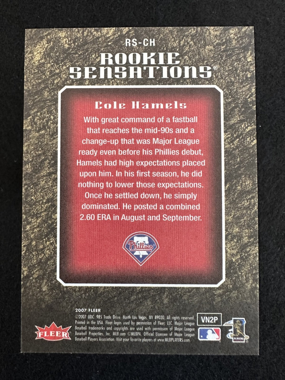 2007 Fleer Cole Hamels (#RS-CH) NM Rookie Card, Rookie Sensations ^GRUMPYBUCK^