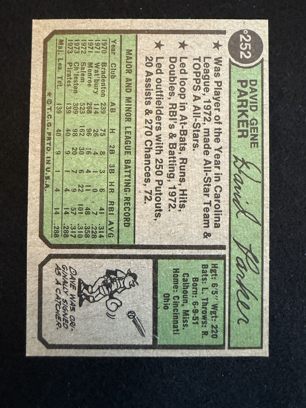1974 Topps Dave Parker (#252) EX HOFer, Rookie Card, Cobra Debut ^GRUMPYBUCK^