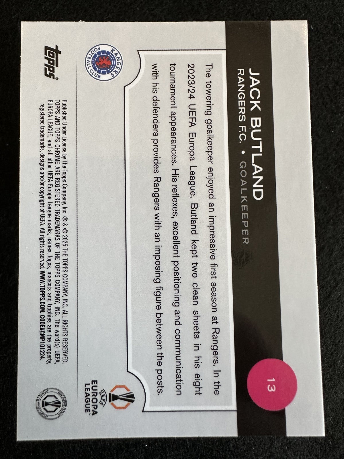 2024-25 Topps UEFA Jack Butland (#13) MINT Goalkeeper ^GRUMPYBUCK^