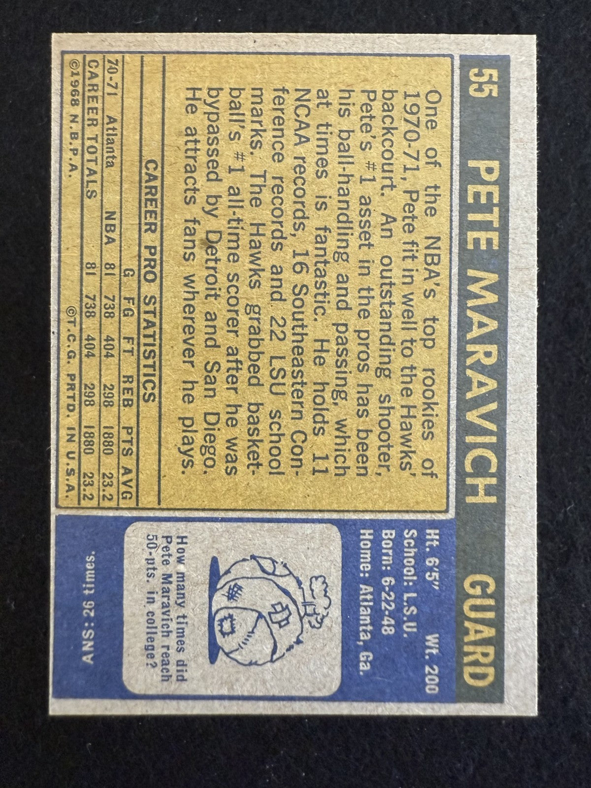 1971-72 Topps Pete Maravich (#55) EX HOFer, “Pistol Pete” ^GRUMPYBUCK^