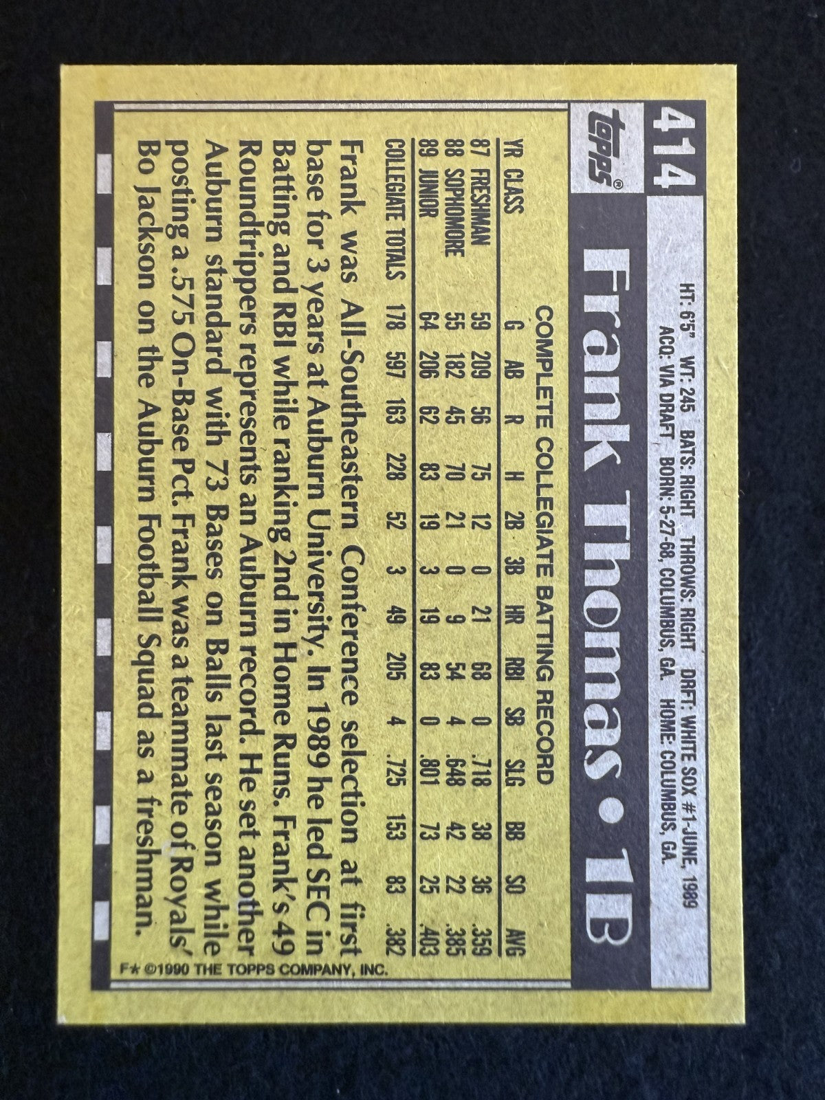 1990 Topps Frank Thomas (#414) NM Rookie Card, HOFer ^GRUMPYBUCK^