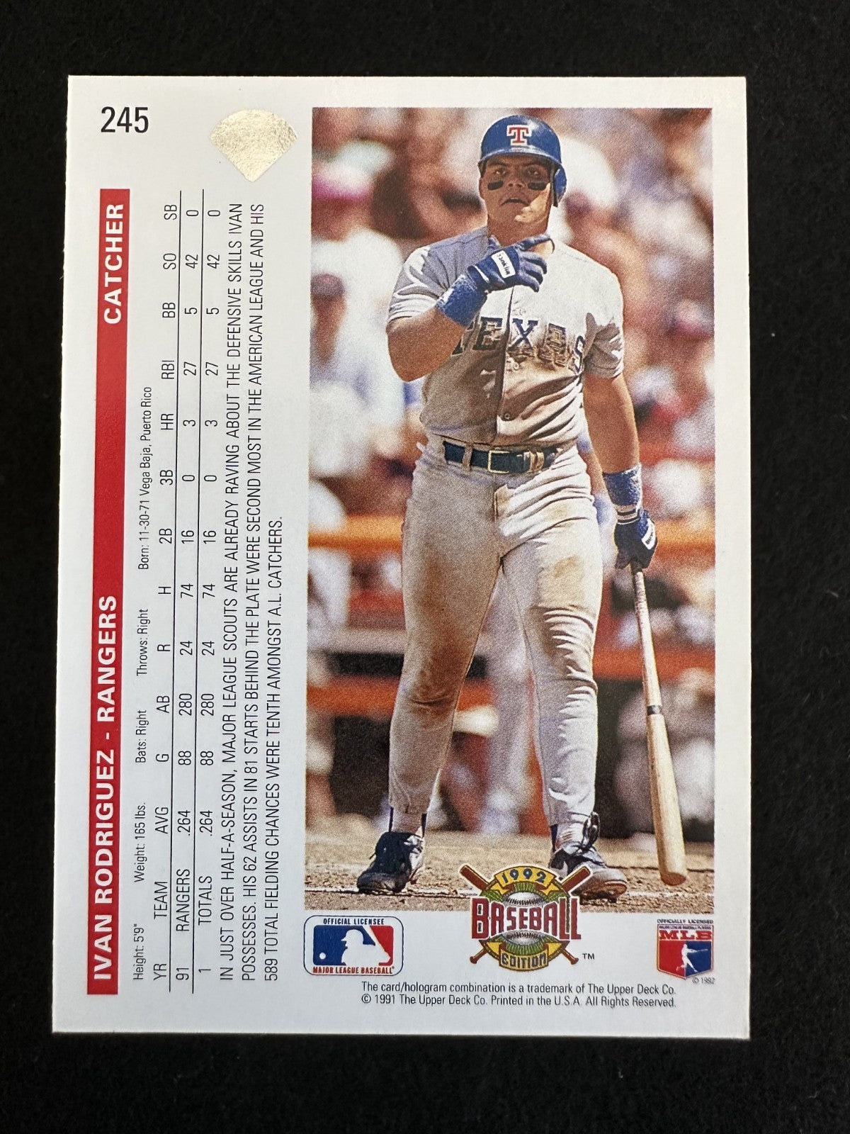 1992 Upper Deck Iván Rodríguez (#245) NM HOFer, Rangers Great ^GRUMPYBUCK^