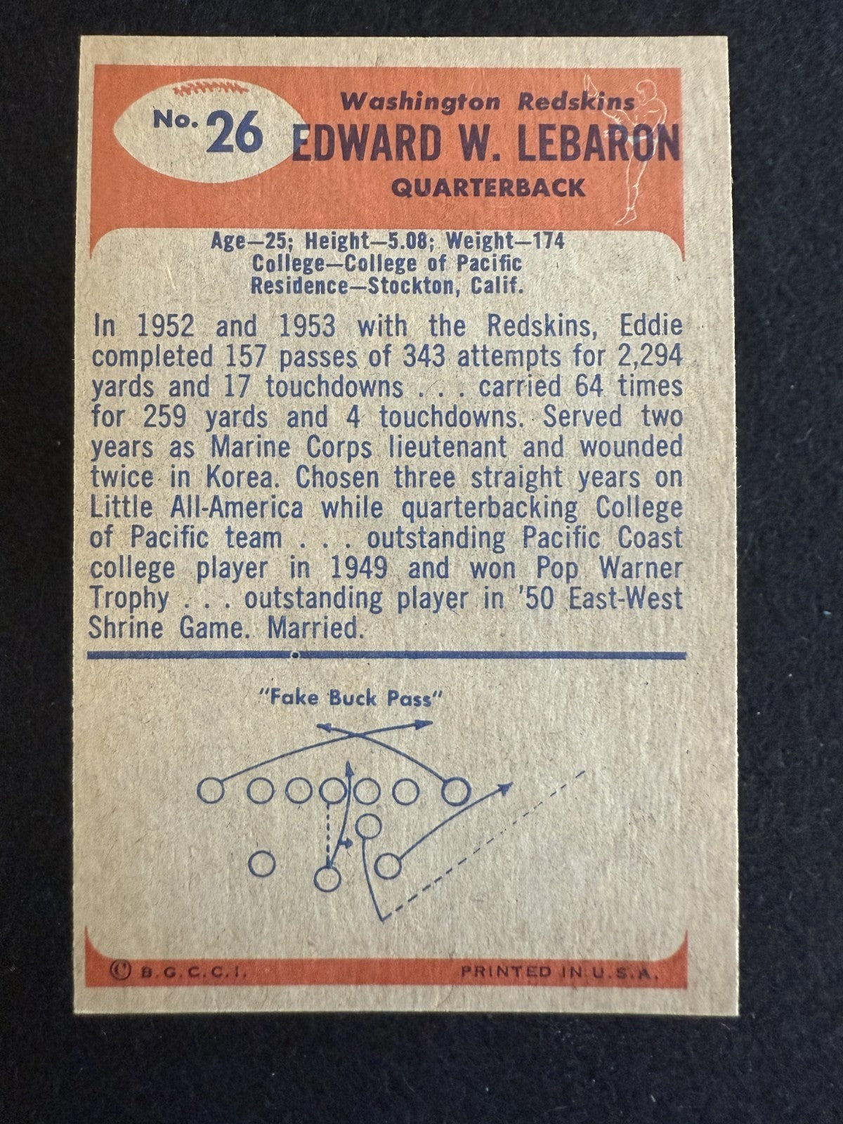 1955 Bowman Eddie LeBaron (#26) EX Washington QB, Future Cowboy ^GRUMPYBUCK^