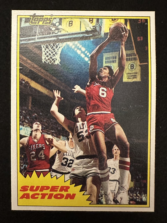 1981-82 Topps Julius Erving (#104E) NM HOFer, Dr. J in Flight ^GRUMPYBUCK^