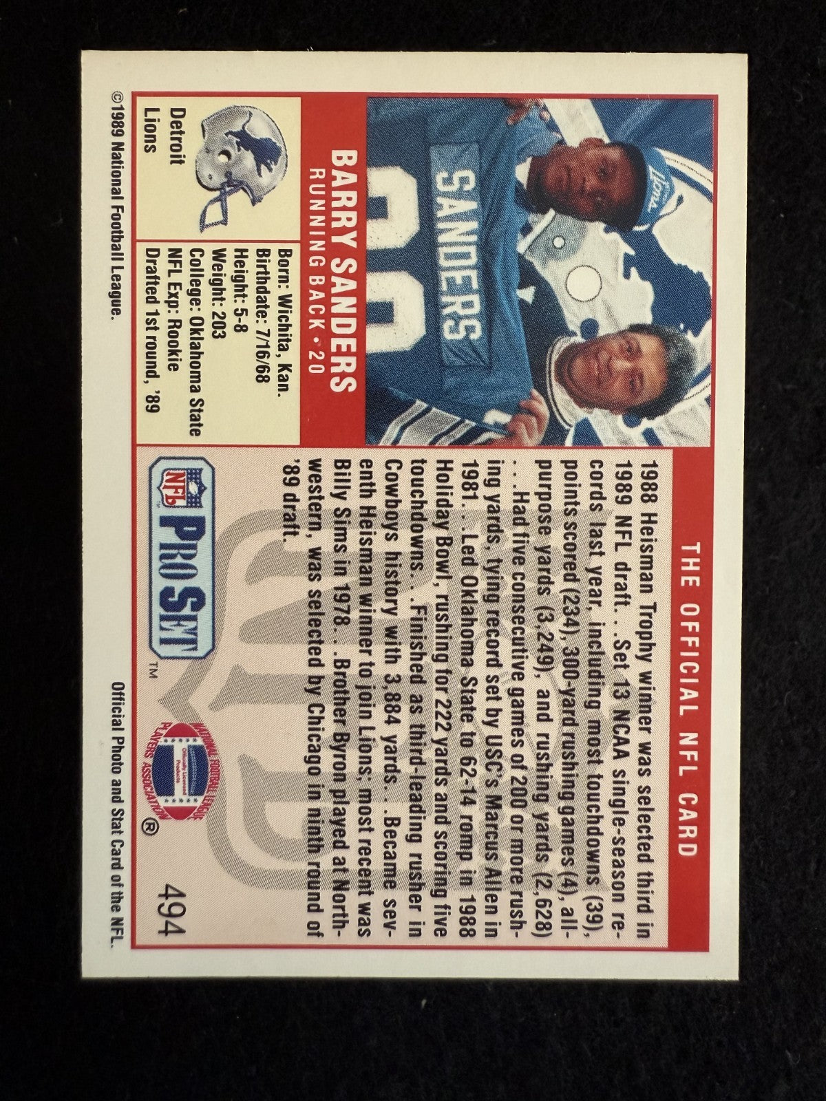 1989 Pro Set Barry Sanders (#494) NM HOFer, Rookie Card, Lions Star ^GRUMPYBUCK^