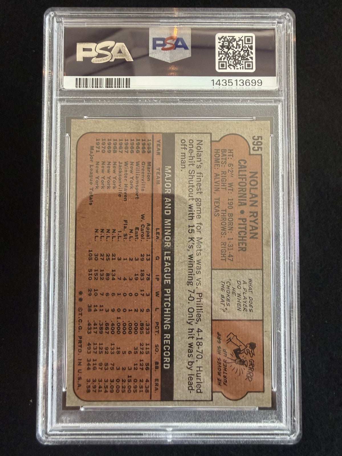 1972 Topps Nolan Ryan (#595) PSA 6 Brand-New Slab ^GRUMPYBUCK^
