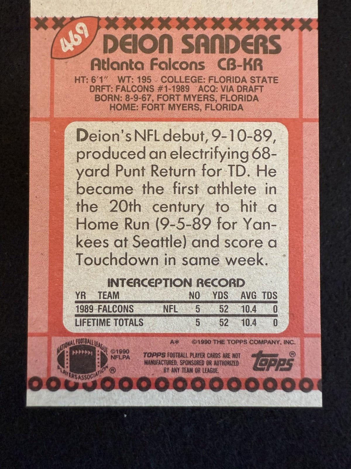 1990 Topps Deion Sanders (#469) NM Rookie Card, HOFer, Prime Time ^GRUMPYBUCK^