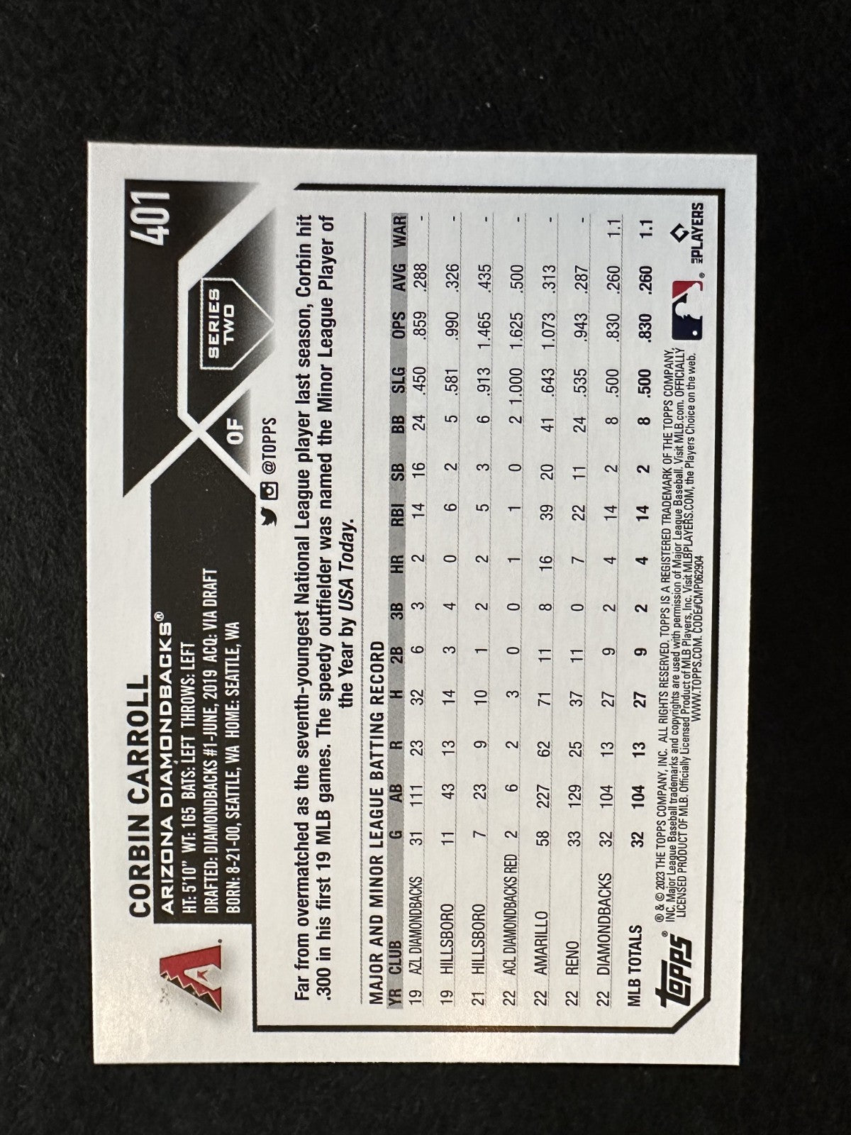 2023 Topps Corbin Carroll RC (#401) NM ROY, D-Backs Star ^GRUMPYBUCK^