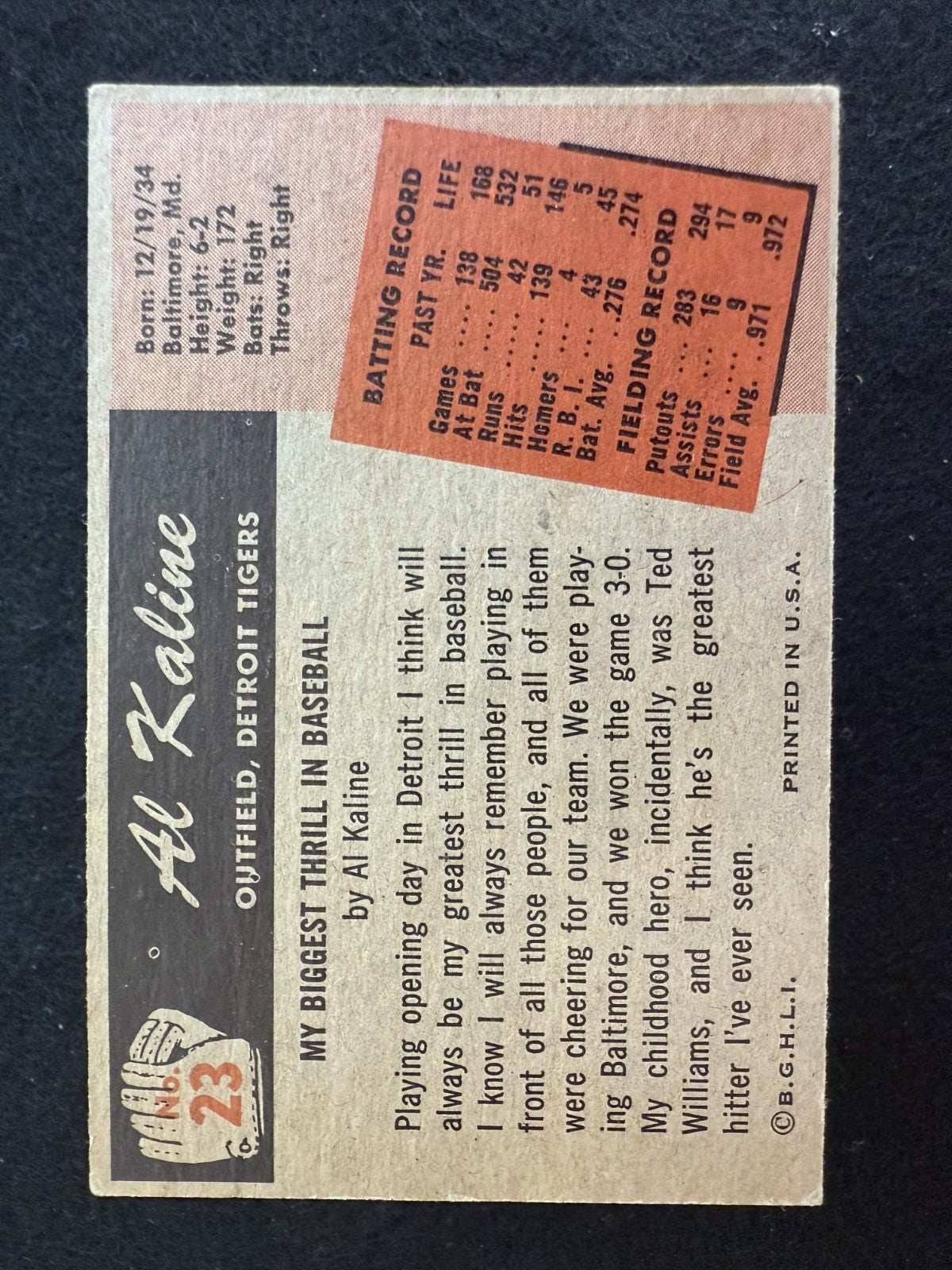1955 Bowman Al Kaline (#23) EX HOFer, Tigers Legend ^GRUMPYBUCK^