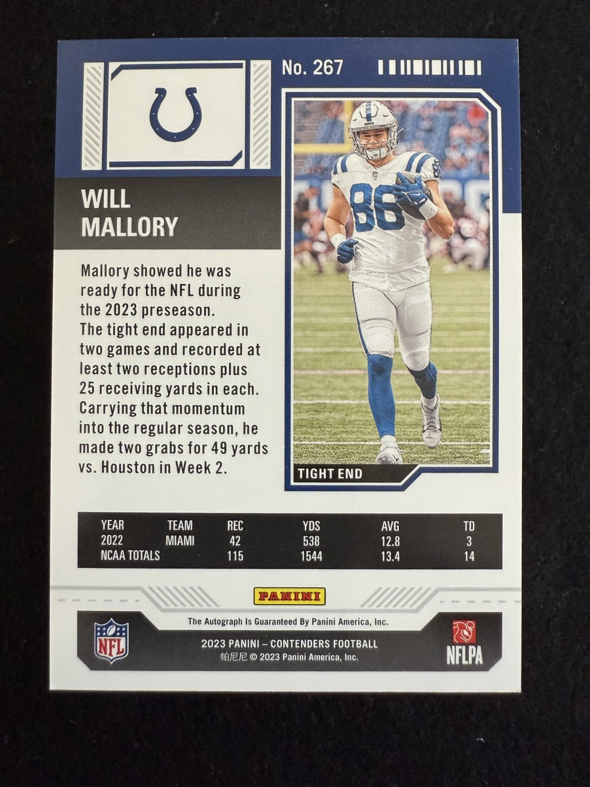 2023 Panini Contenders Will Mallory (#267) MINT Rookie Auto ^GRUMPYBUCK^