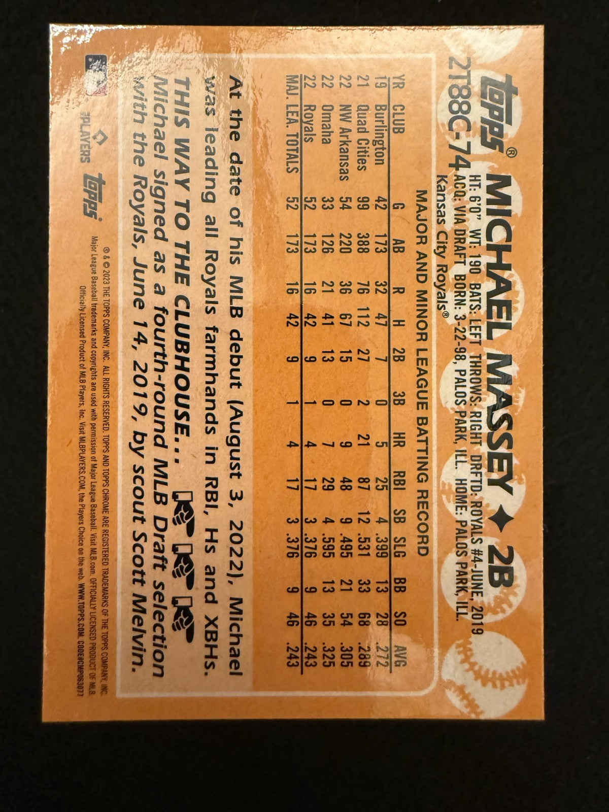 2023 Topps Series 2 Chrome Silver Mojo Michael Massey (#2T88C-74) MINT