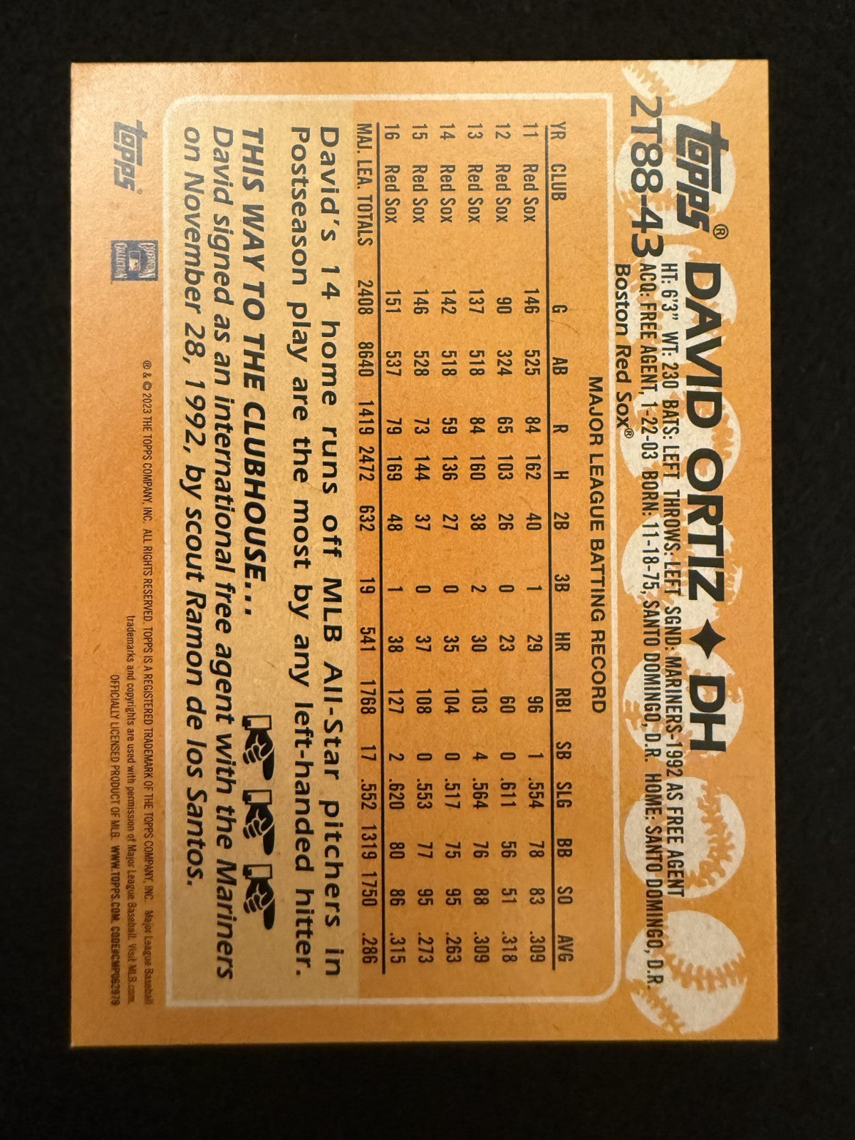 2023 Topps Series 2 David Ortiz (#2T88-43) MINT 1988 Throwback ^GRUMPYBUCK^