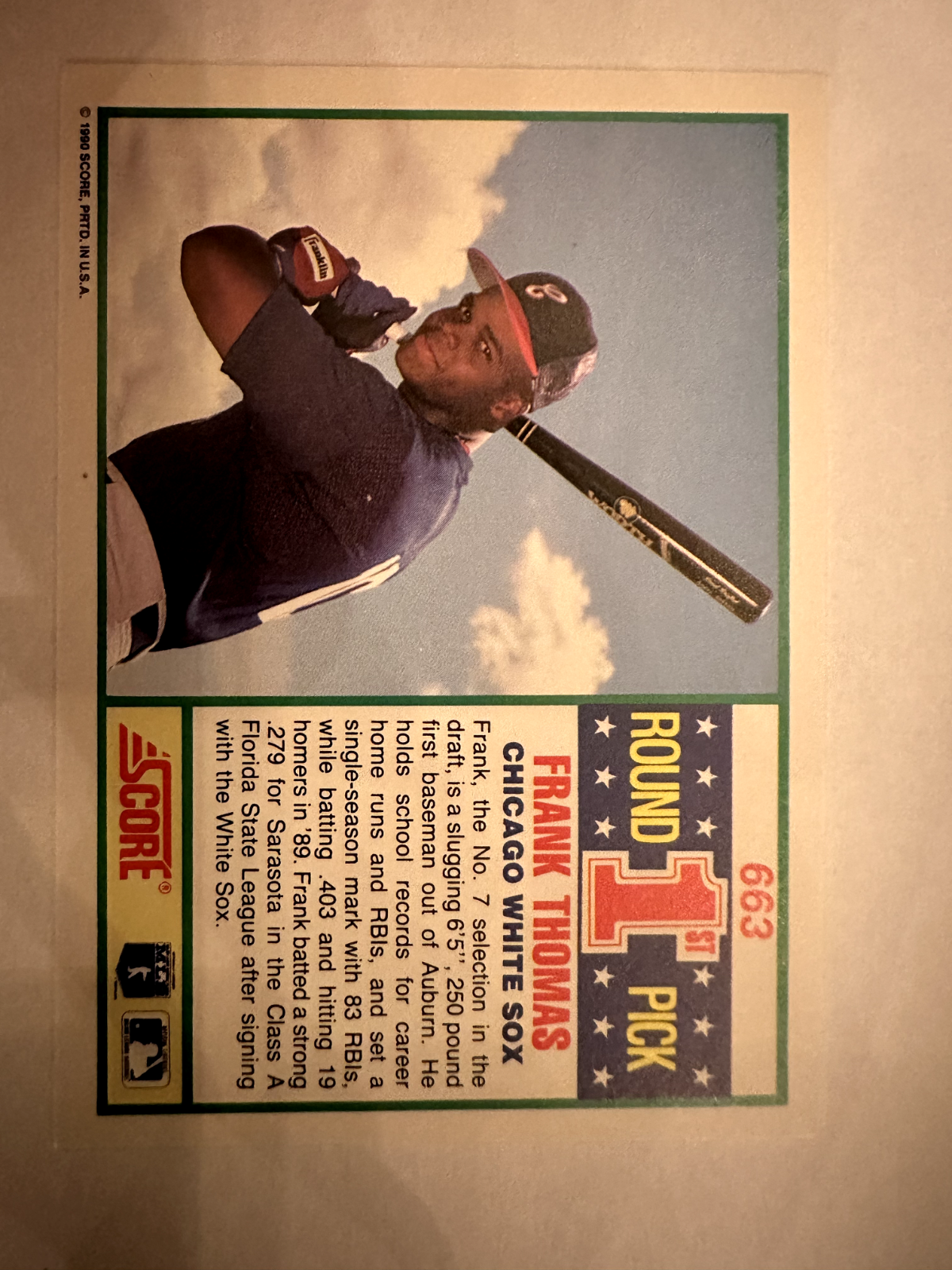 1990 Score Frank Thomas 1st Round Pick Rookie Card – Hall of Fame Beginnings