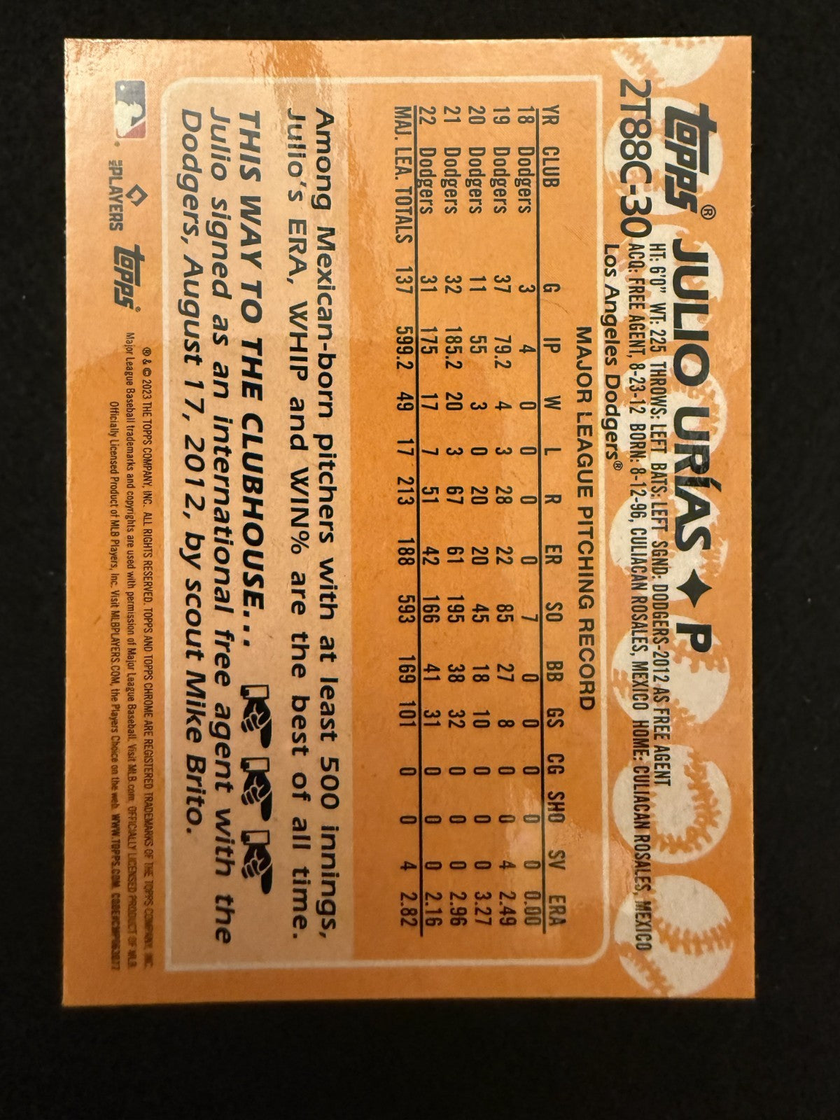 2023 Topps Series 2 Chrome Silver Mojo Julio Urias (#2T88C-30) MINT ^GRUMPYBUCK^