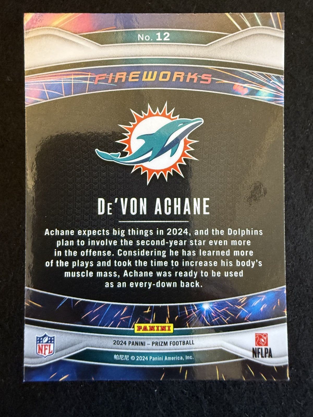 2024 Prizm De’Von Achane (#12) MINT Fireworks Silver ^GRUMPYBUCK^
