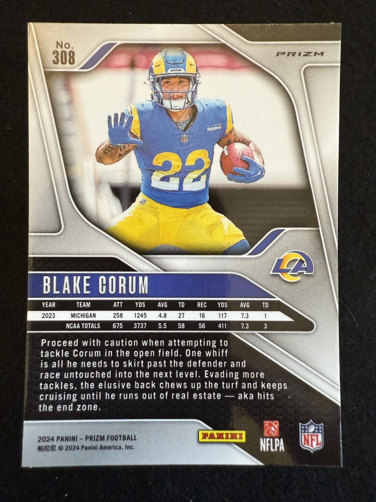 2024 Prizm Blake Corum (#308) MINT Lazer Prizm Rookie Card ^GRUMPYBUCK^