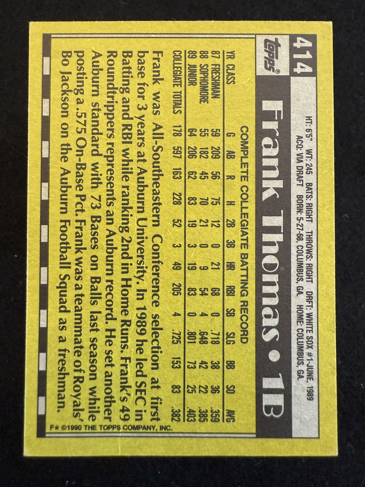 1990 Topps Frank Thomas (#414) EX Rookie Card, HOFer ^GRUMPYBUCK^