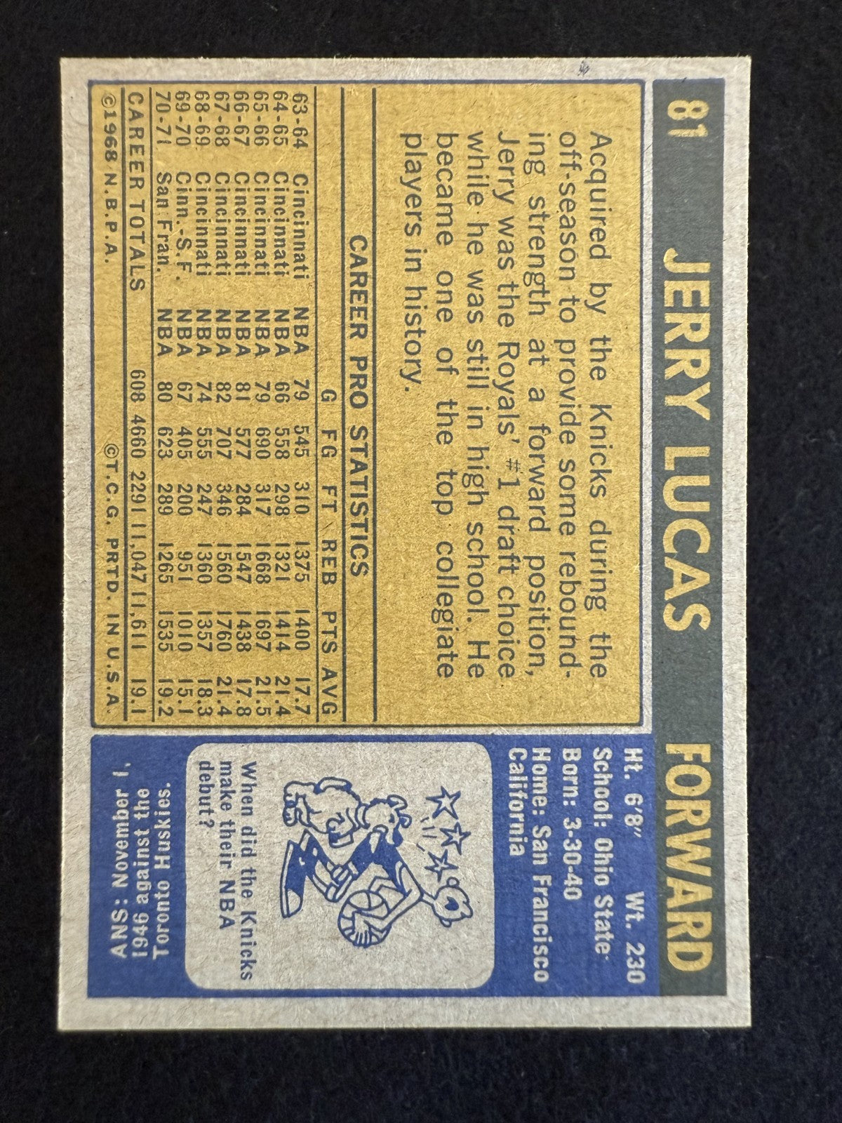 1971-72 Topps Jerry Lucas (#81) EX Knicks Legend, HOFer ^GRUMPYBUCK^