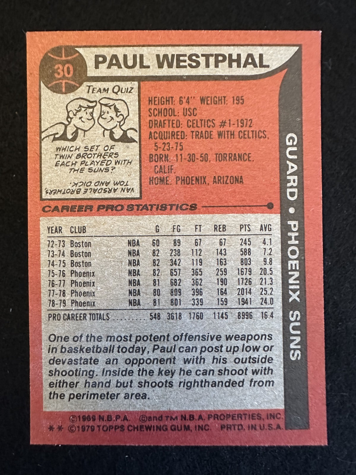 1979-80 Topps Paul Westphal (#30) NM All-Star Guard, Suns Leader ^GRUMPYBUCK^