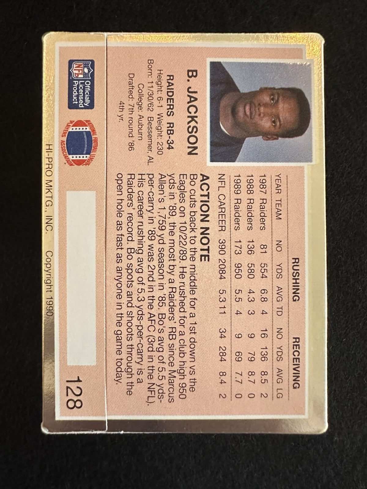 1990 Action Packed Bo Jackson (#128) NM Two-Sport Legend ^GRUMPYBUCK^