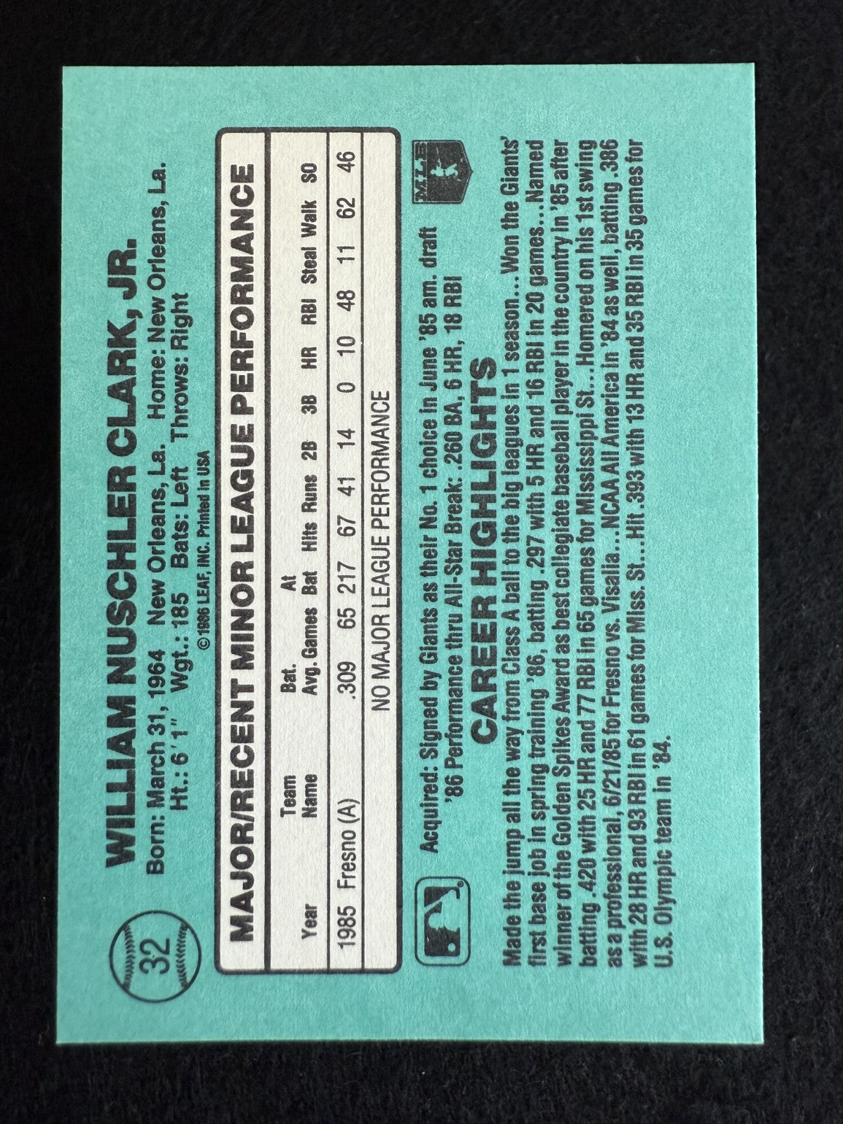 1986 Donruss The Rookies Will Clark (#32) NM Rookie Card ^GRUMPYBUCK^