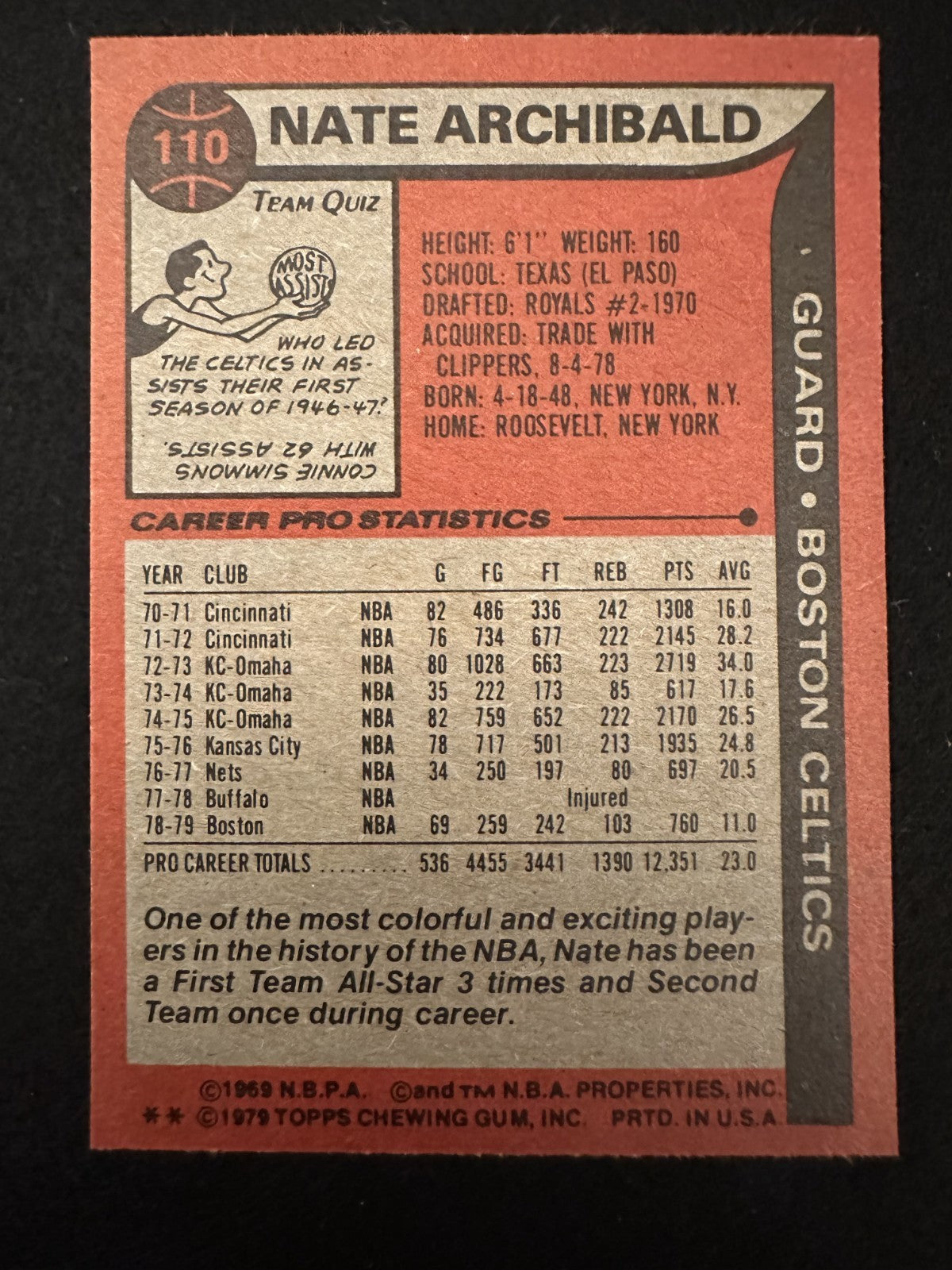 1979-80 Topps Tiny Archibald (#110) NM HOFer, Celtics Floor General ^GRUMPYBUCK^