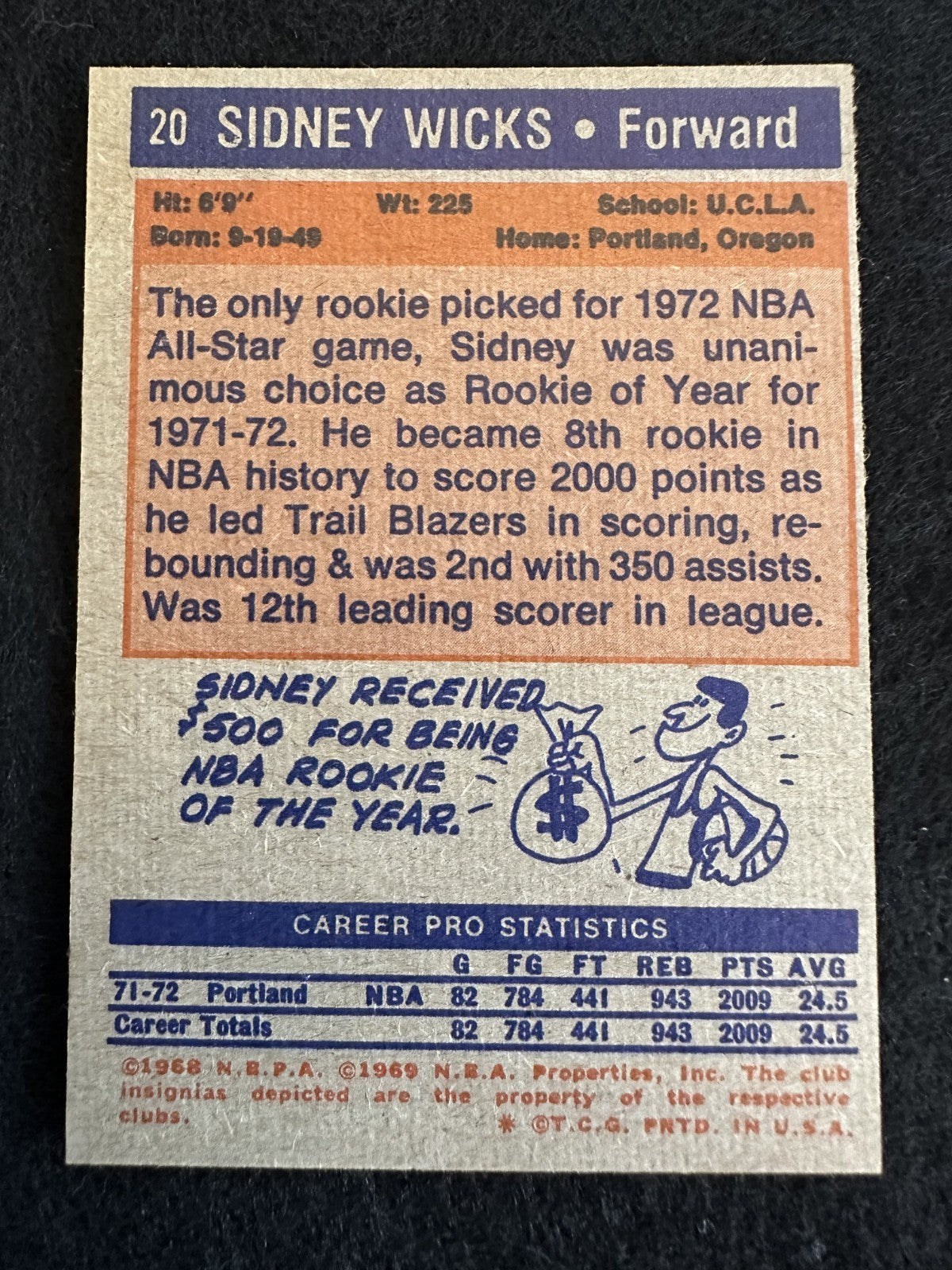1972–73 Topps Sidney Wicks (#20) NM Rookie Card, Blazers Standout ^GRUMPYBUCK^